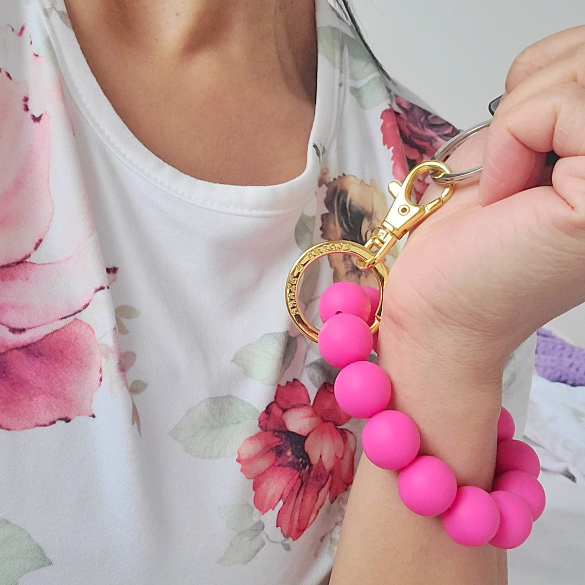 Tassel Bracelet Key Ring - Hot Pink